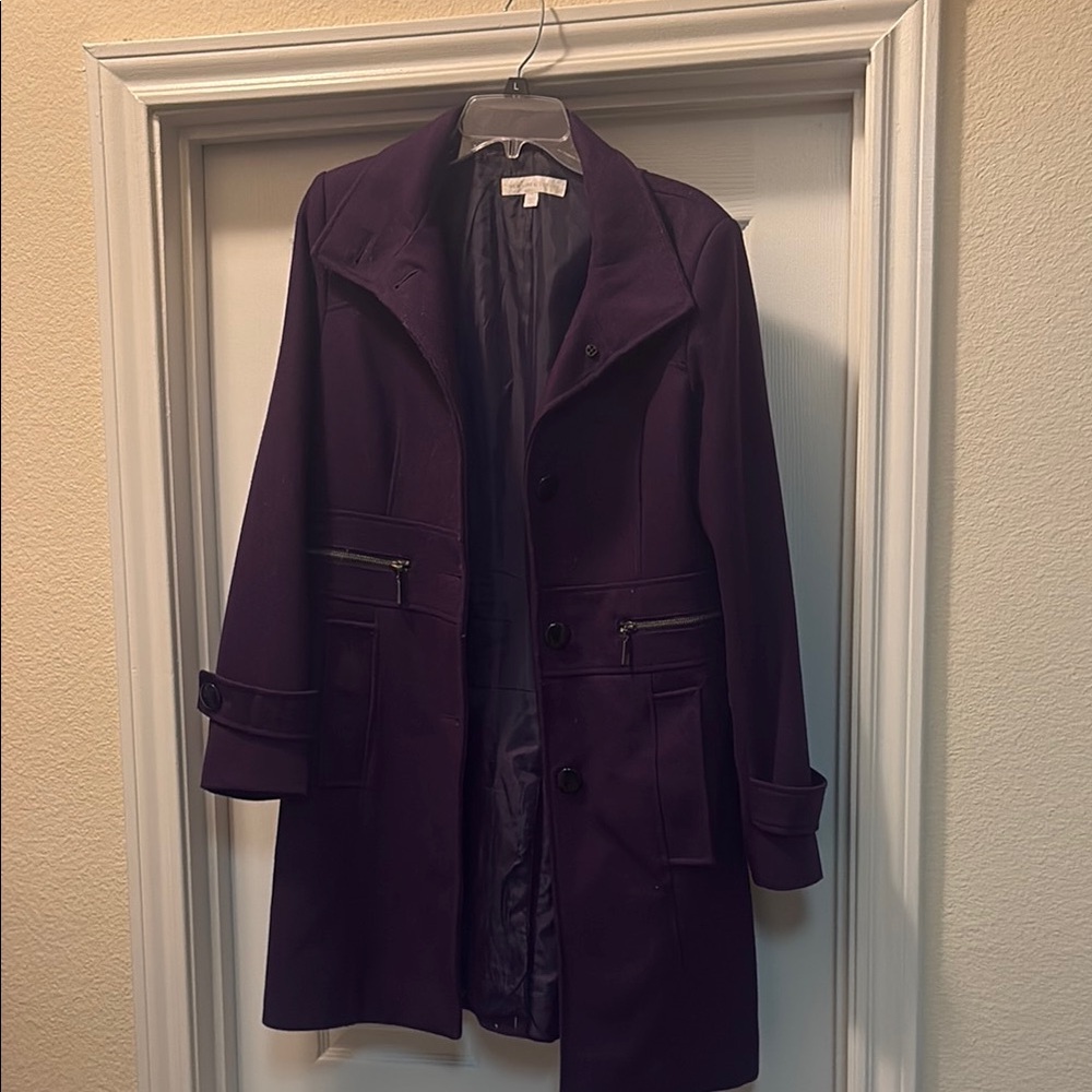 New York & Company Purple Pea Coat Classic Wool-Blend
